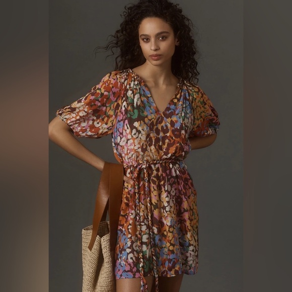 Velvet by Graham & Spencer Gracie Mini Dress Size Large Pink Yellow Burgundy - Picture 2 of 16